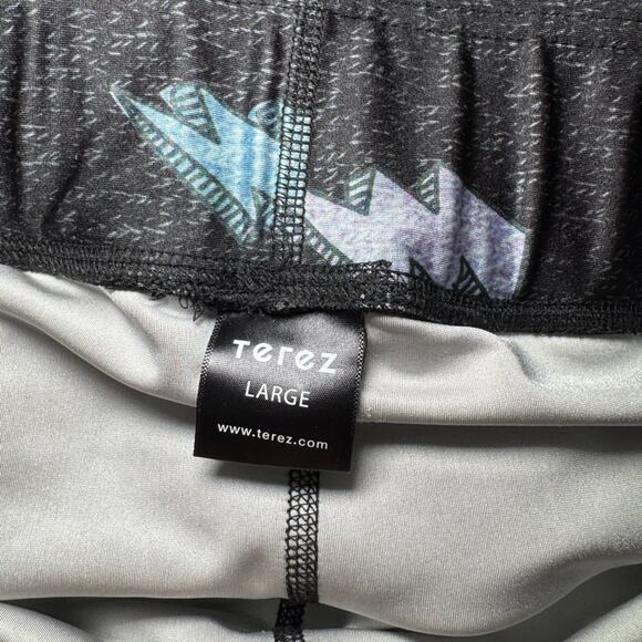 TEREZ LIGHTNING BOLT Black Multicolor Cropped LEGGINGS Size Large - Picture 7 of 11